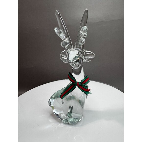 Enesco Crystal Clear Art Glass Reindeer Figurine 7 Inch Holiday Decor Accent - Picture 2 of 9